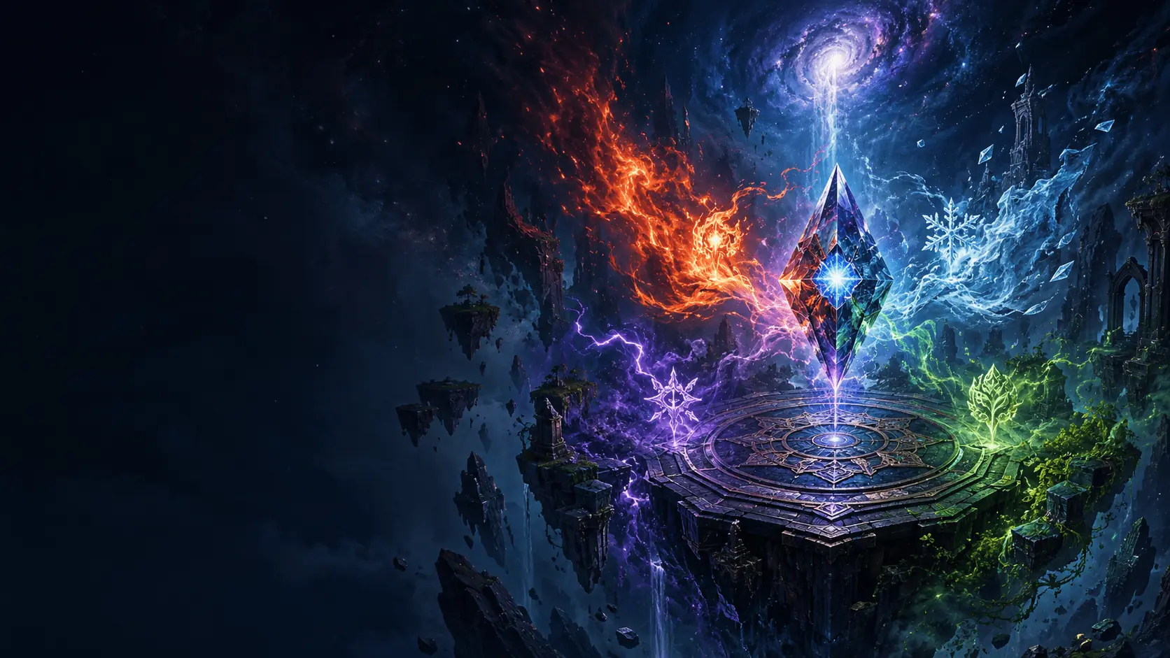 深藍星雲與星光構成的元素魔法世界